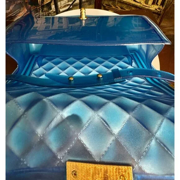 Blue Jelly Shoulder Bag With Chain Strap - Picture 10 of 13